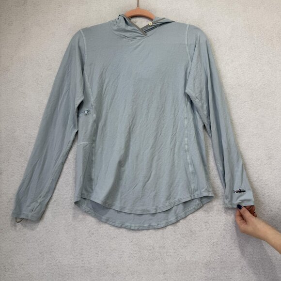 Patagonia Hoodie Womens Small Light Blue Sun Shirt Fishing Thumb Holes Guide - Picture 3 of 10